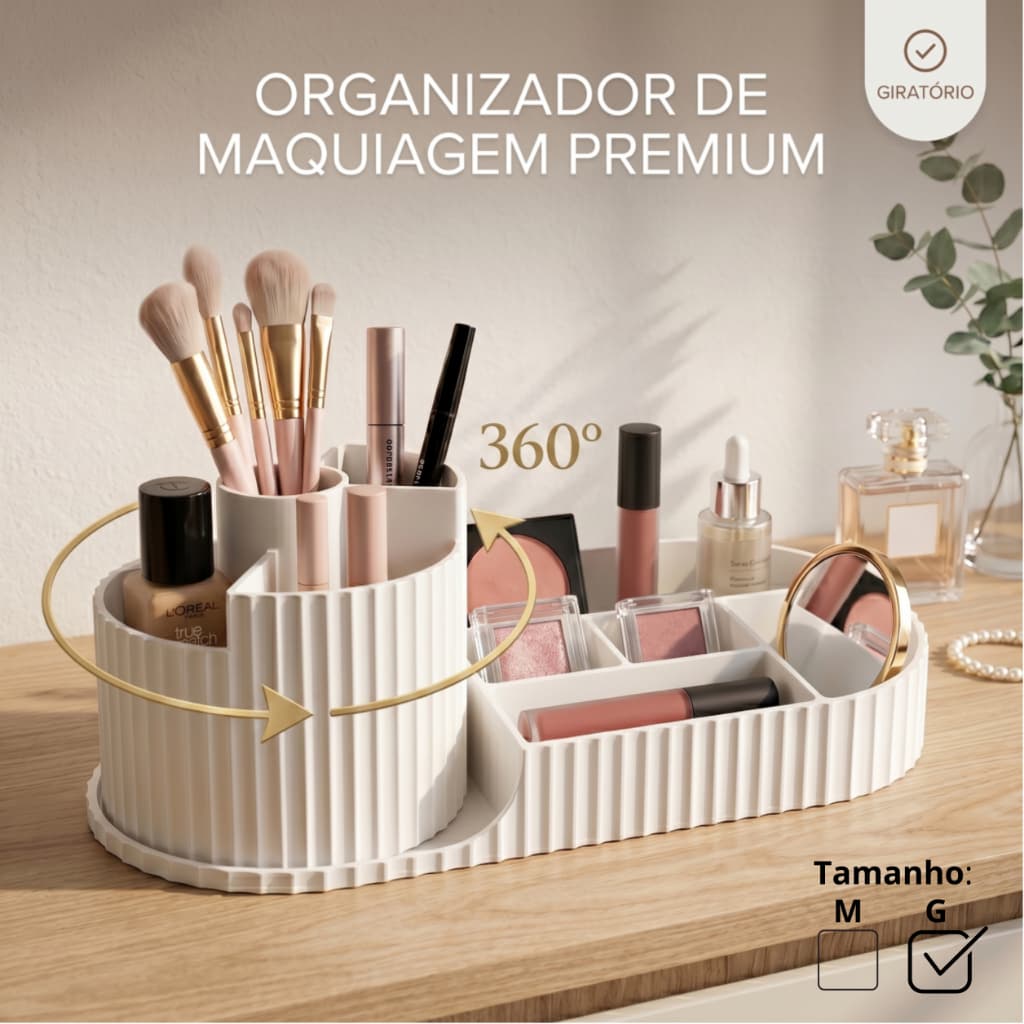 Organizador de Maquiagem Grande Giratório 360° Premium Porta Pincel Perfume Cosmético Penteadeira