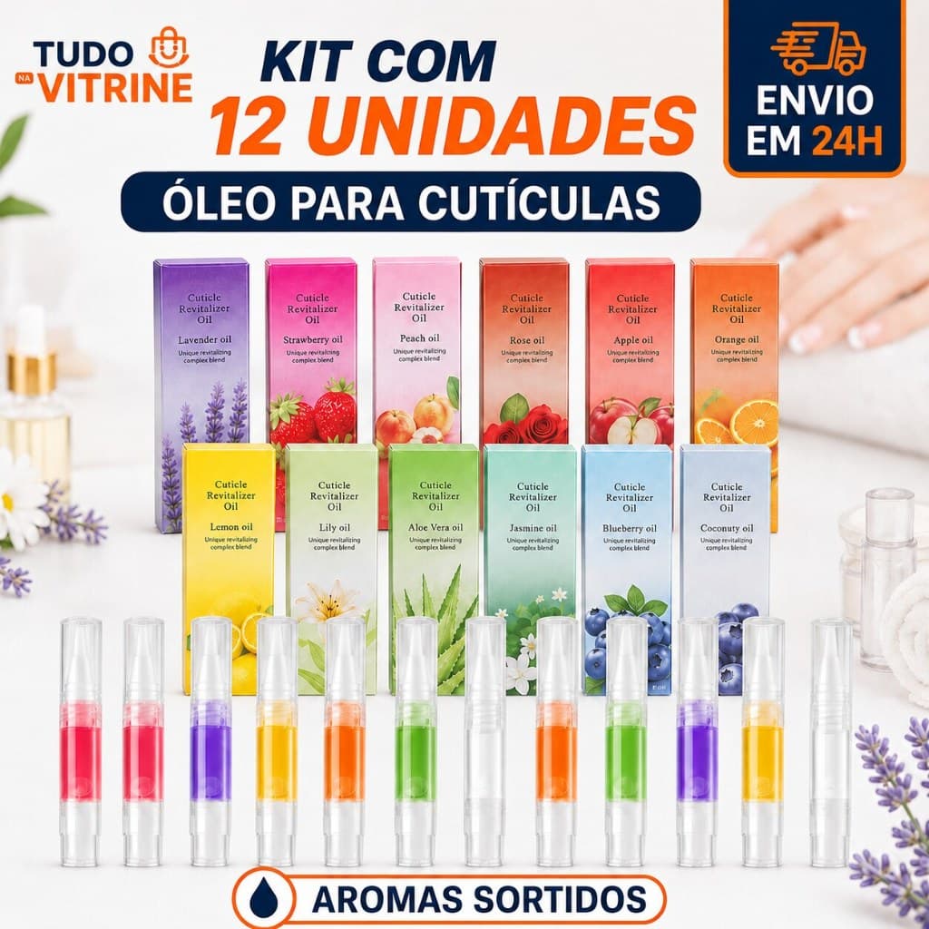 Kit 12 Canetas Óleo Hidratante para Cutículas Aromas Sortidos Uso Profissional