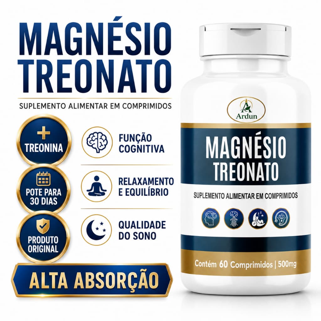Treonato de Magnésio com Treonina 1000mg 60 Comprimidos Original Suplemento Alimentar