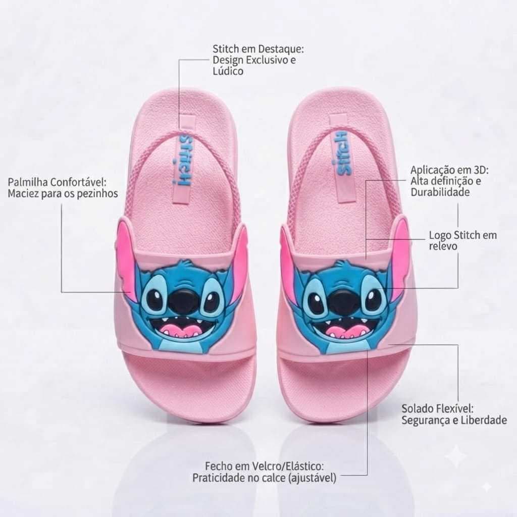 Chinelo Sandália Slide Stitch bebê infantil Confortável com elástico do 18 ao 25