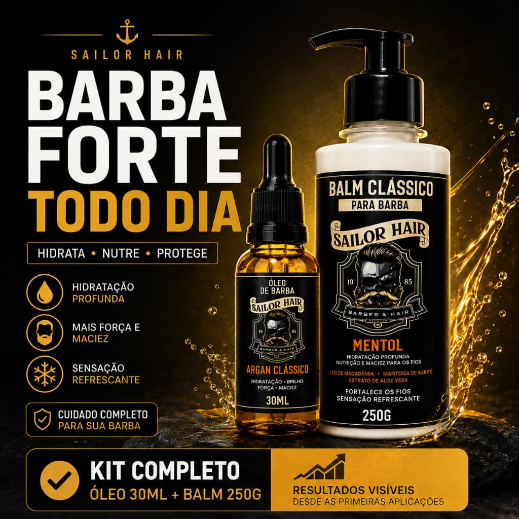 Kit Balm Para Barba 250g + Óleo de Barba 30ml Argan Clássico | Hidratação e Maciez