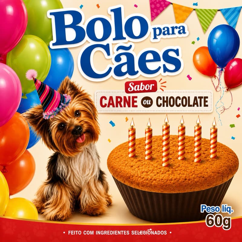 Bolo para Cães pet cachorro 60g Sabor Carne ou Chocolate – Petisco para Cachorros
