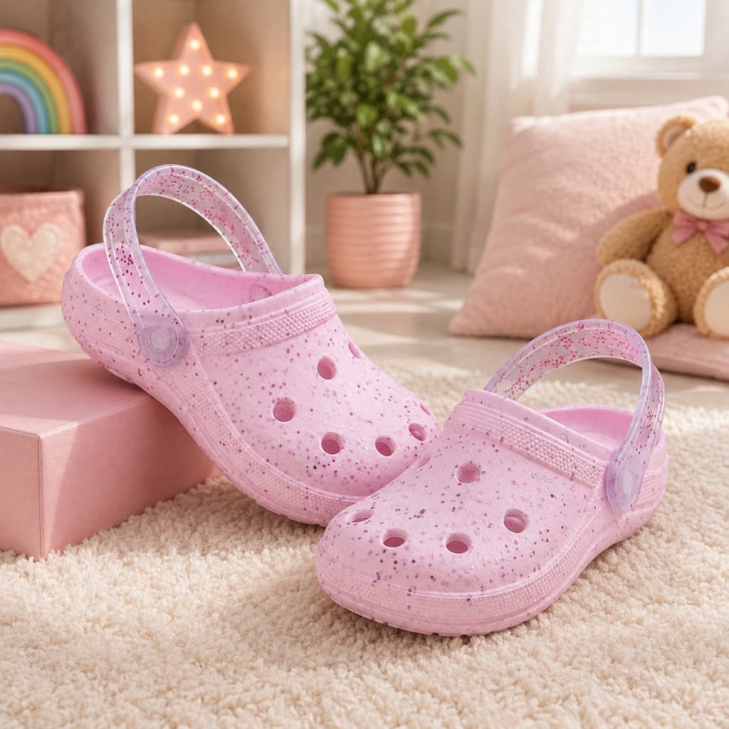 Babuche Infantil Menina Rosa Glitter Macio Confortável Escolar Dia Dia Leve Antiderrapante Promoção