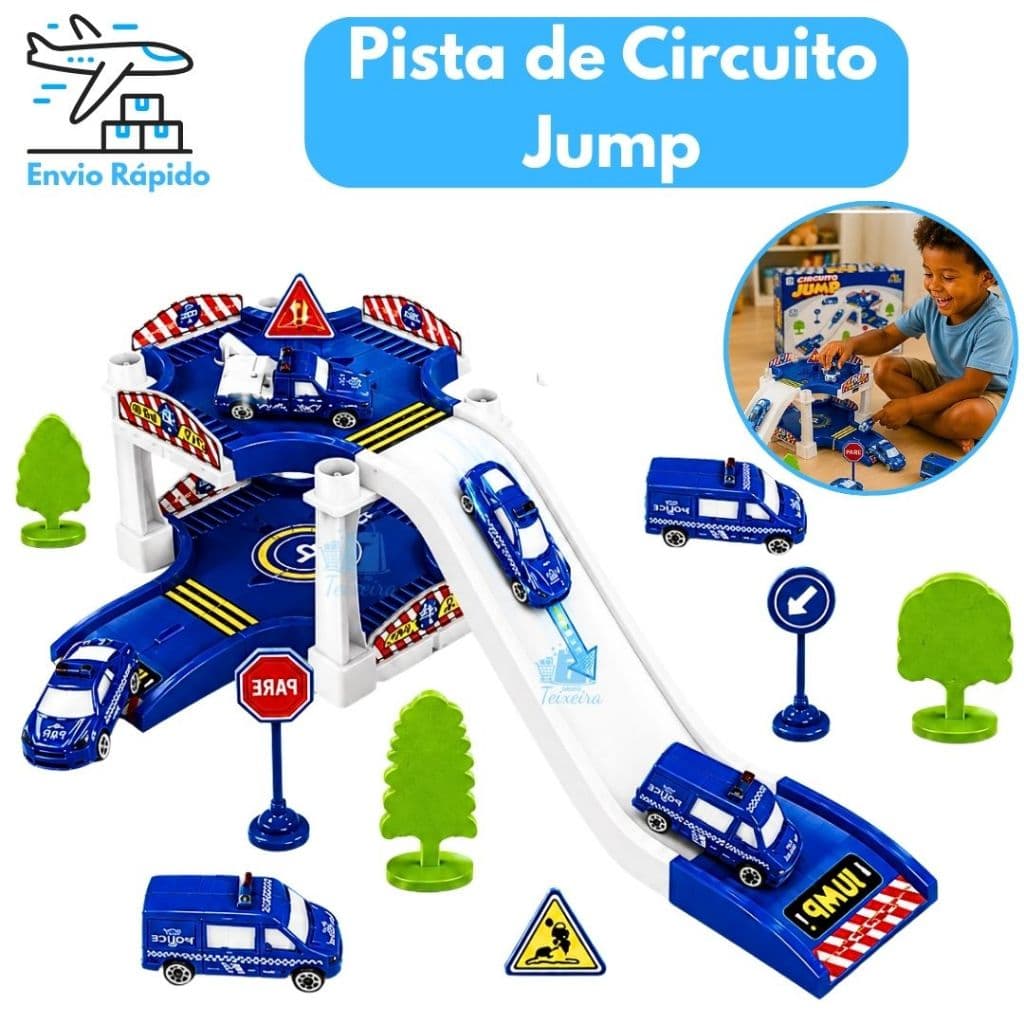 Circuito Jump Pista Infantil com Carrinhos Rampas e Acessórios Brinquedo de Montar para Crianças 22 Peças