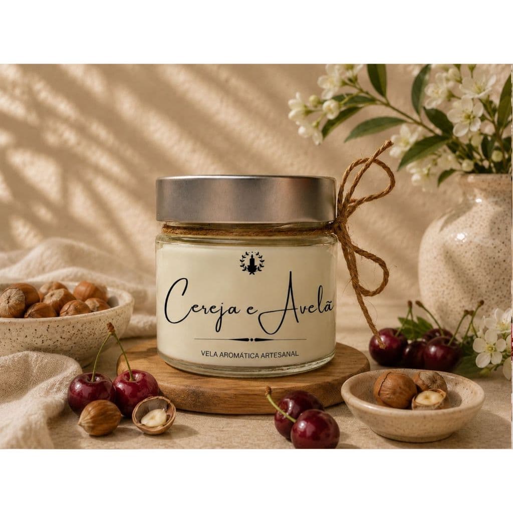 Vela Aromática Cereja e Avelã | Classic | Perfumada | Pavio de Algodão | 160 gramas | Cera de Coco | Vegetal