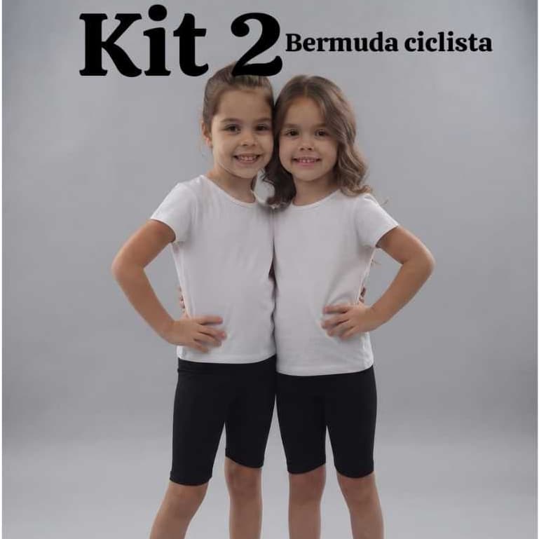 Kit 2 Bermudas Ciclistas Infantil Menina Suplex Lisa Escolar Shorts Feminino Confortável do 04 Ao 14
