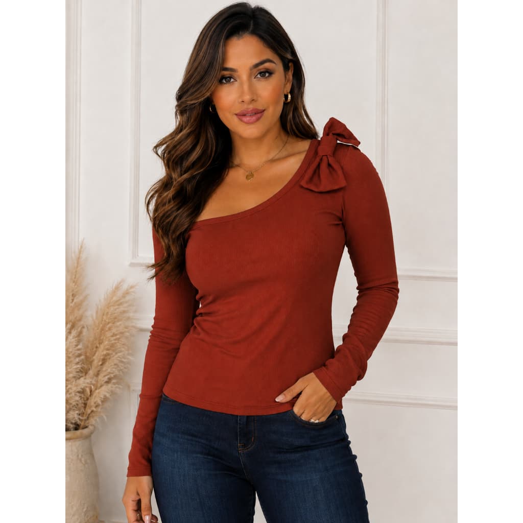 Blusa Feminina Manga Longa com Laço no Ombro Elegante e Estilosa