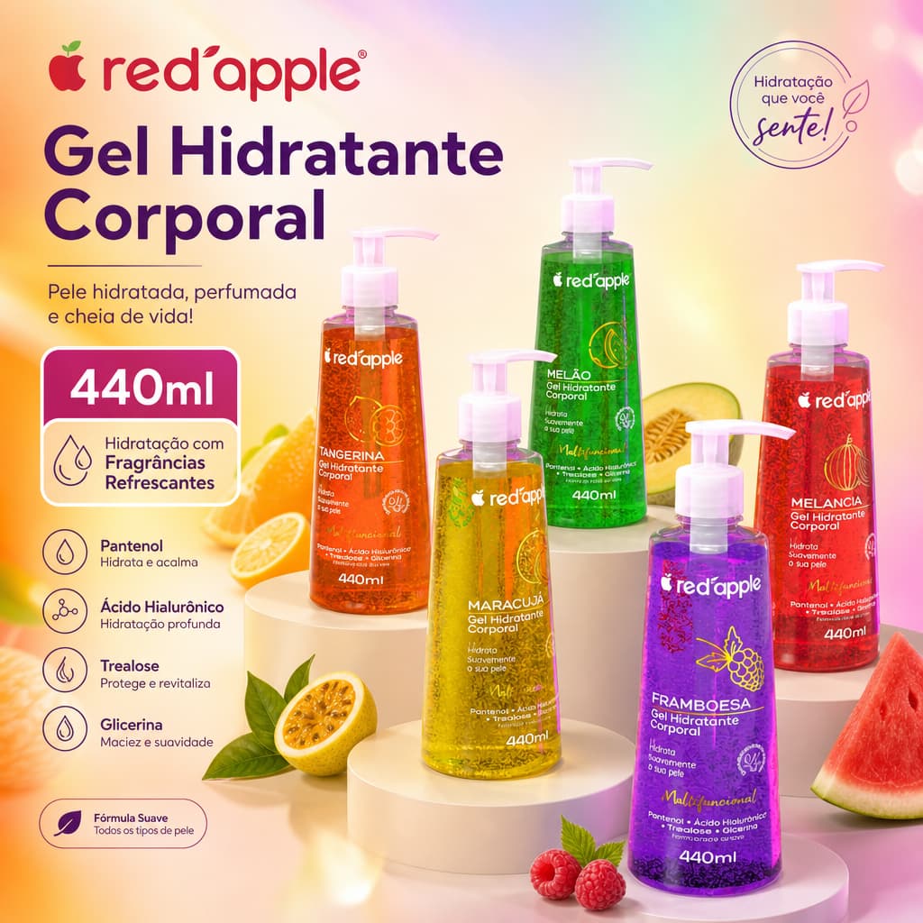 Gel Hidratante Corporal Red Apple 440ml Hidratação Com Fragrâncias Refrescantes