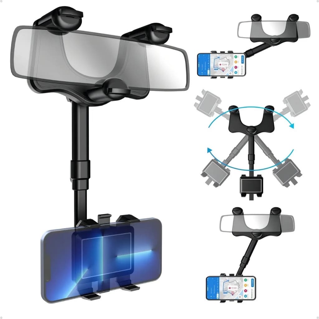 Suporte Celular Veicular Espelho Retrovisor Universal Para Carro Smartphone Multifuncional GPS 360