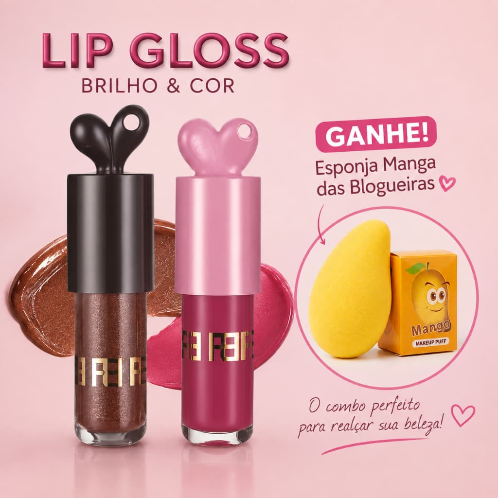 Kit Gloss Labial Lip, Chocolate,Morango,Brilho Intenso,Lábios Macios