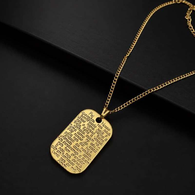 Colar Masculino Pai Nosso Personalizado 60cm Pingente 2x3cm Dourado Cadeadinho ou Grumet