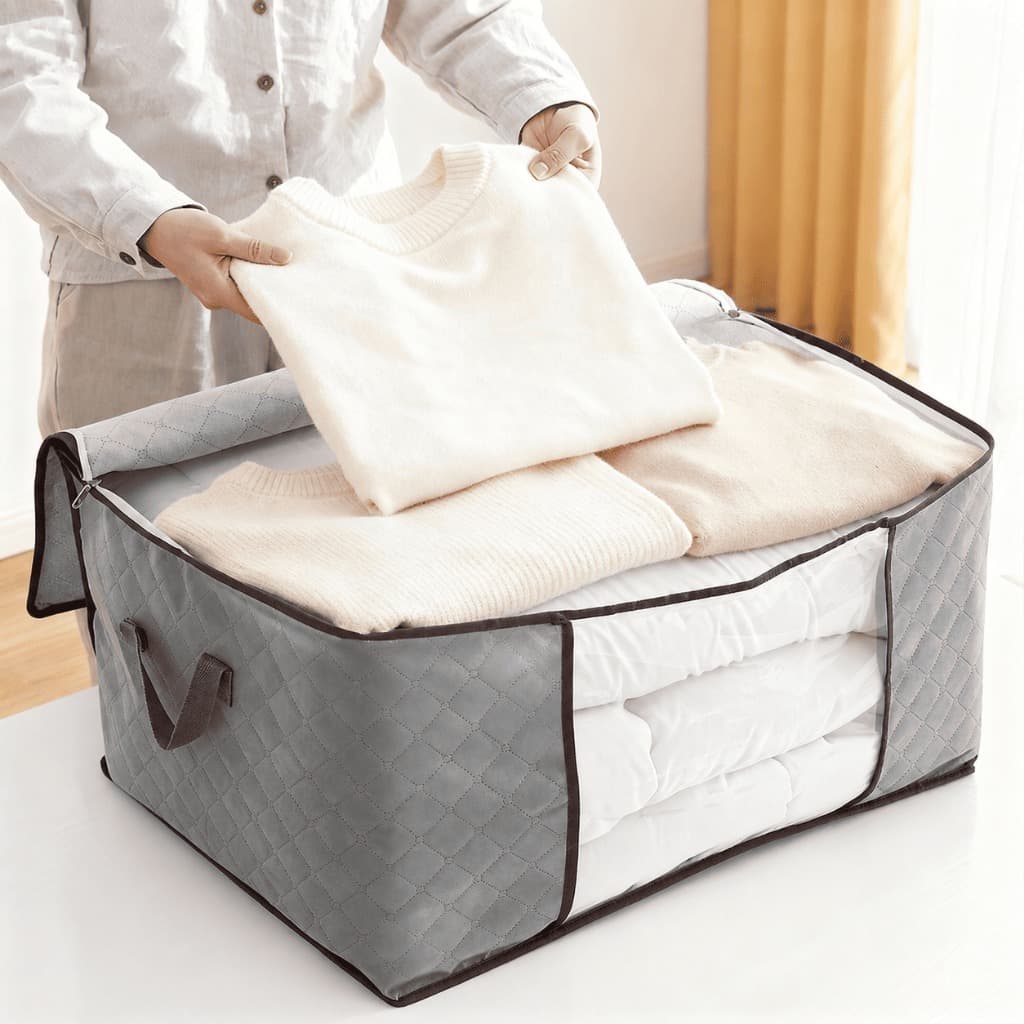 KIT Caixa Saco Organizador Cobertor Casaco Guarda Roupa Ecológico Anti-Poeira Umidade Insetos Multiuso