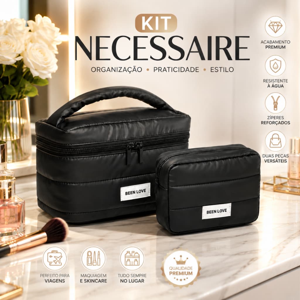Necessaire 2 peças Feminina Grande Pequena Viagem Trabalho Organizador Bolsa Premium Impermeável Schulz Sports