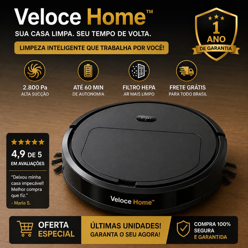 Robô Aspirador de Pó Inteligente Recarregável – Limpeza Automática com Alta Sucção Veloce Home