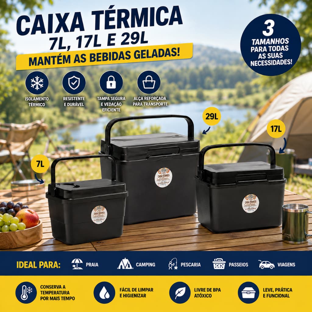 Caixa Cooler Térmica 7L 17L 29L Cooler Térmico Resistente Bebidas Geladas