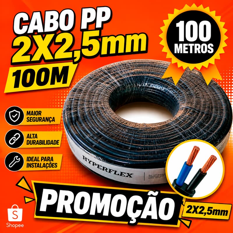 Cabo Pp 2x2,5mm Flexível Rolo Fio100 Metros Metros