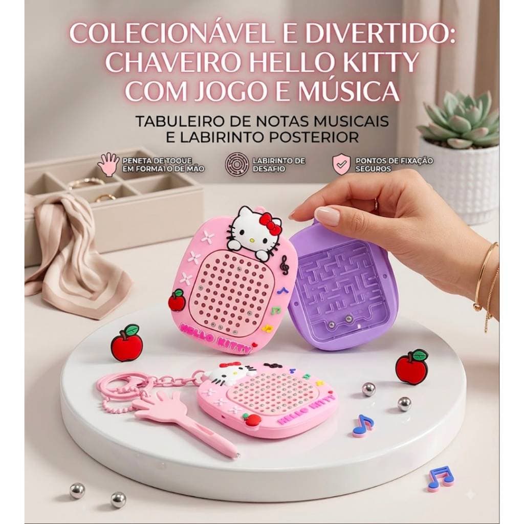 Chaveiro Lousa Magnética de Esferas Hello Kitty com Jogo de Labirinto