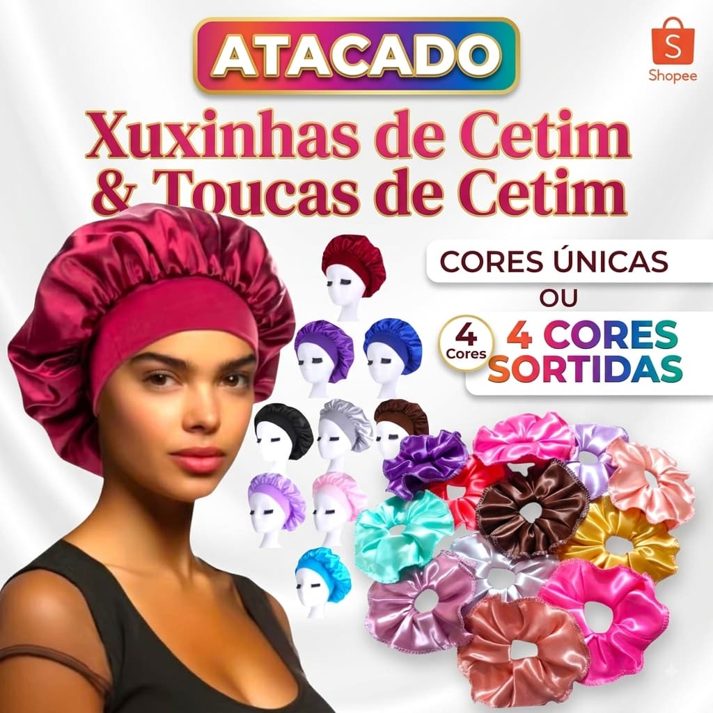 Atacado Touca De Cetim + Xuxinha de Cetim - Touca com faixa