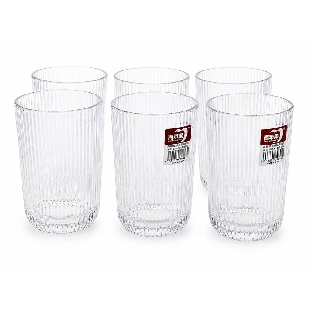 Jogo Copos Vidro 6 Peças Transparente Canelado Long Drink Água Suco Drink Resistente