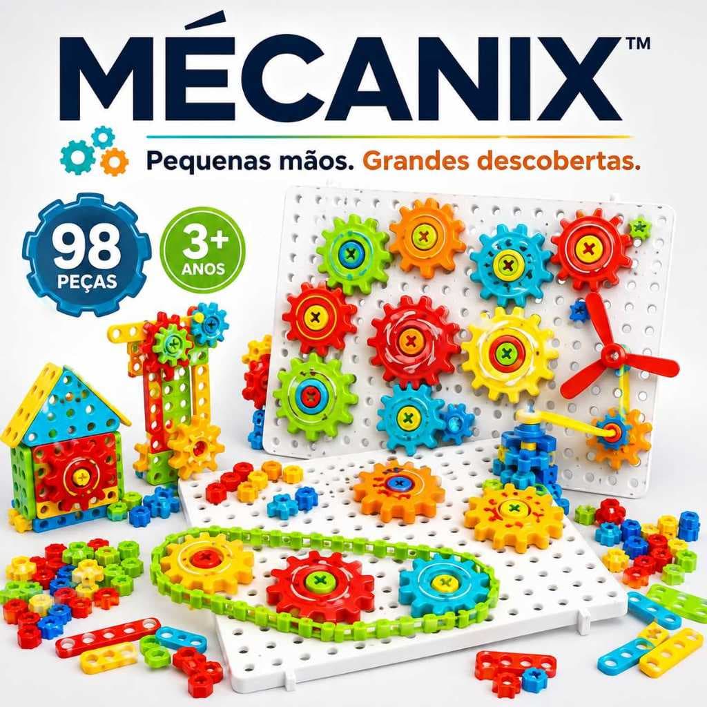 Kit Engrenagens Infantil Mécanix 98 Peças Brinquedo Educativo Montar Quebra-Cabeça Criativo 3+ Anos