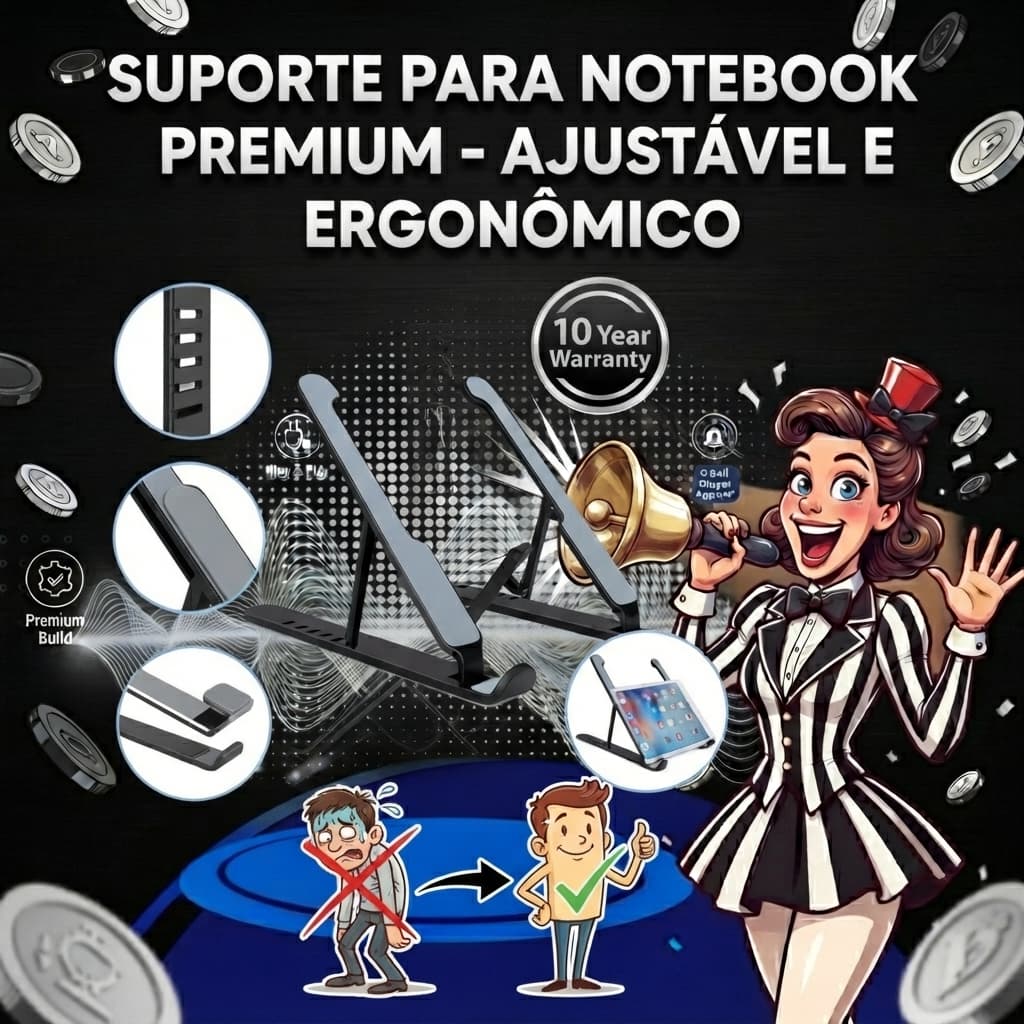 Suporte Notebook Base Dobrável Ergonomico Ajustavel Laptop Compatível Livro Portatil Notebook