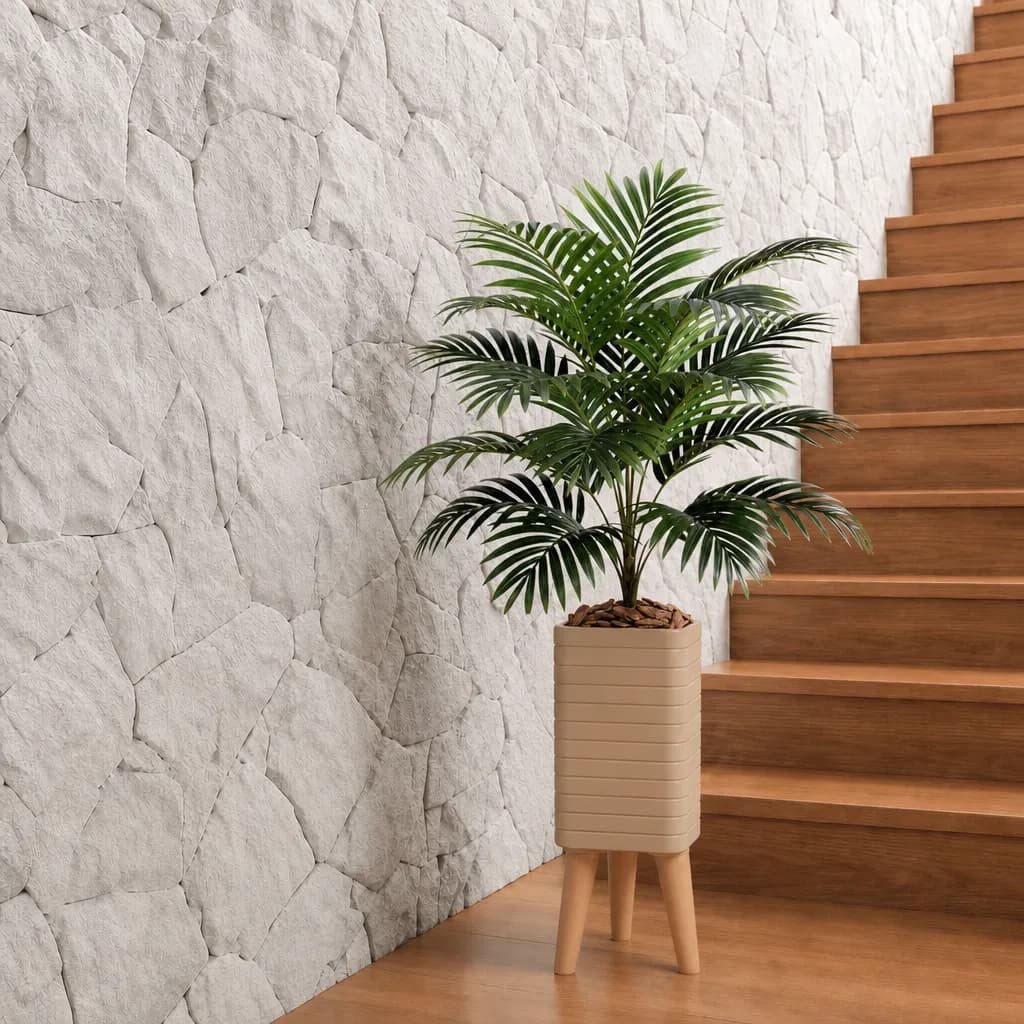 Palmeira 18 Folhagem Artificial Com Vaso Sala Grande Decorativo Bege