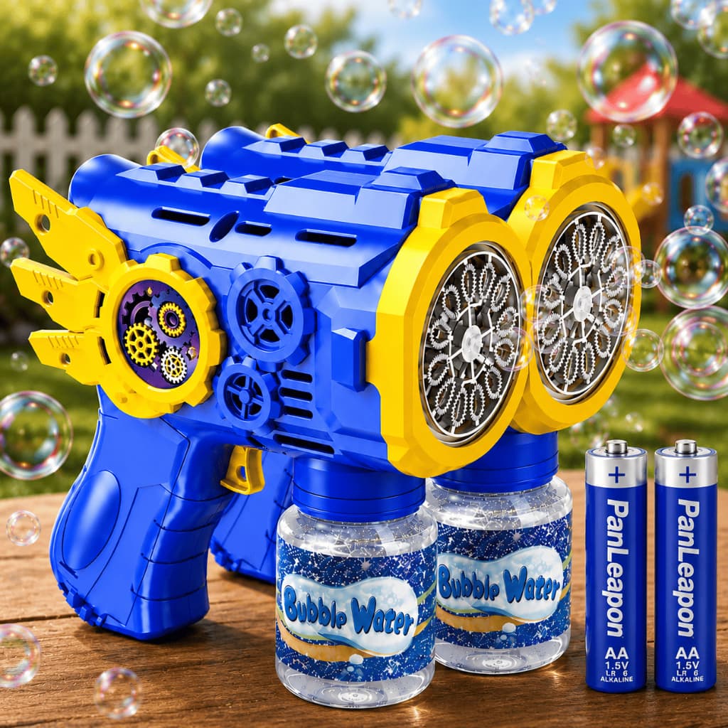 Kit 2 lança Bolhas Infantil Automática 6 Furos Luz LED Anti Vazamento Pilhas AA Inclusas Promoção