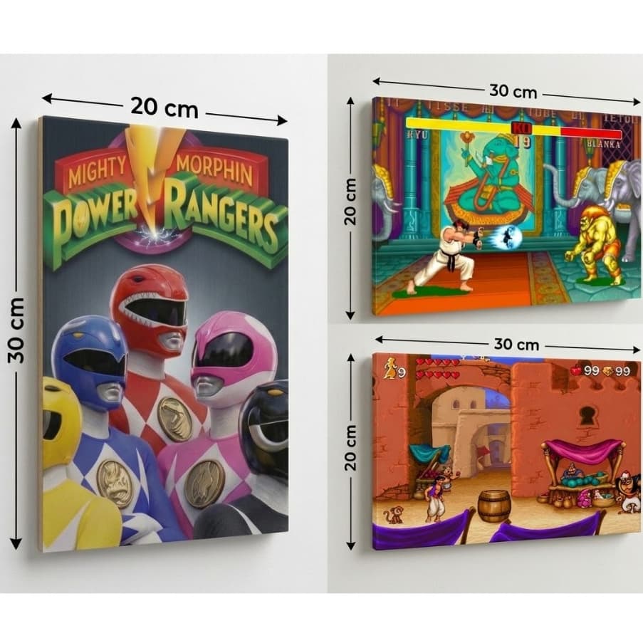 Kit Quadro Gamer HD Premium - Aladdin Street Fighter Power Rangers SNES Retrô