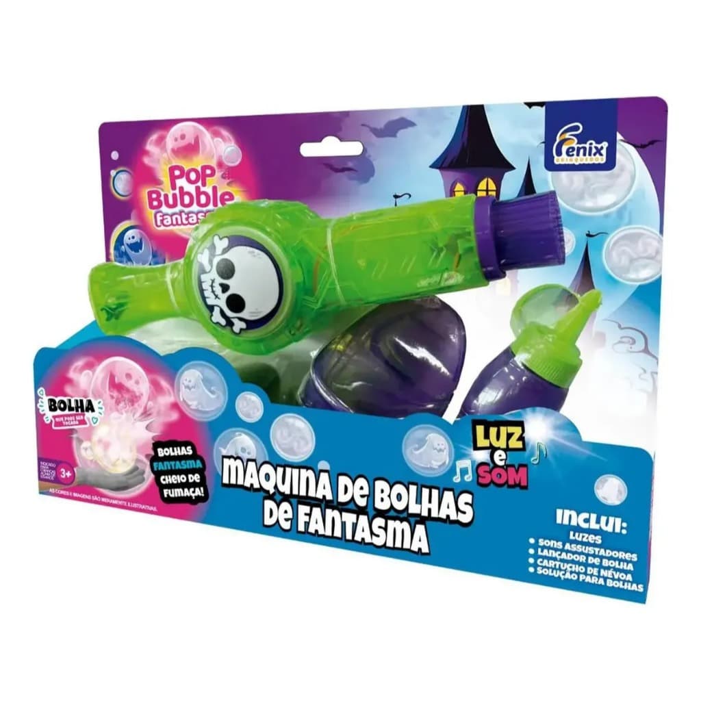 Lança Bolhas Fantasma Fênix com Fumaça Luz e Som Pop Bubble