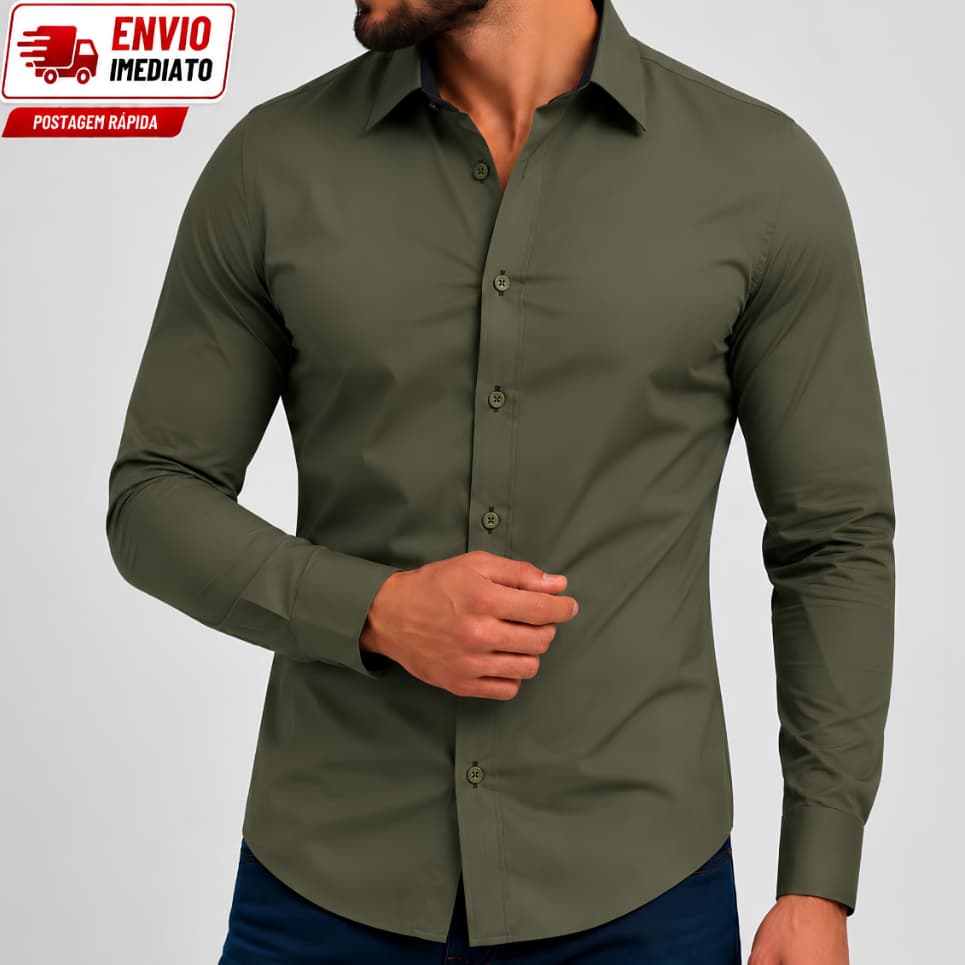 Camisa Social Masculina Manga Longa Slim Camisa Elegante Casual, Premium para Trabalho Festa Social Promoçao
