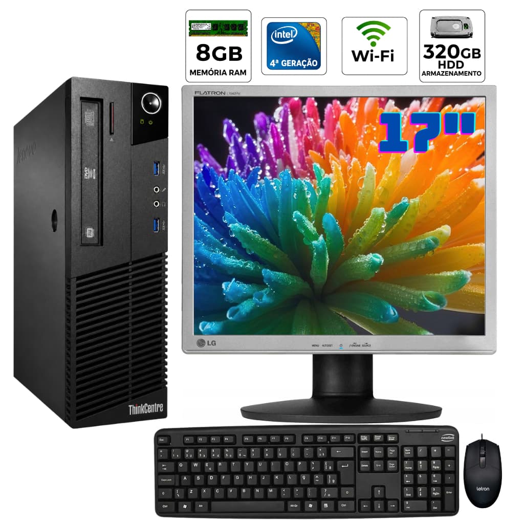 Computador Completo Lenovo G3250 Intel 4ªGeração 8GB Ram 320GB HD Wifi Tela 17" Trabalho Estudo
