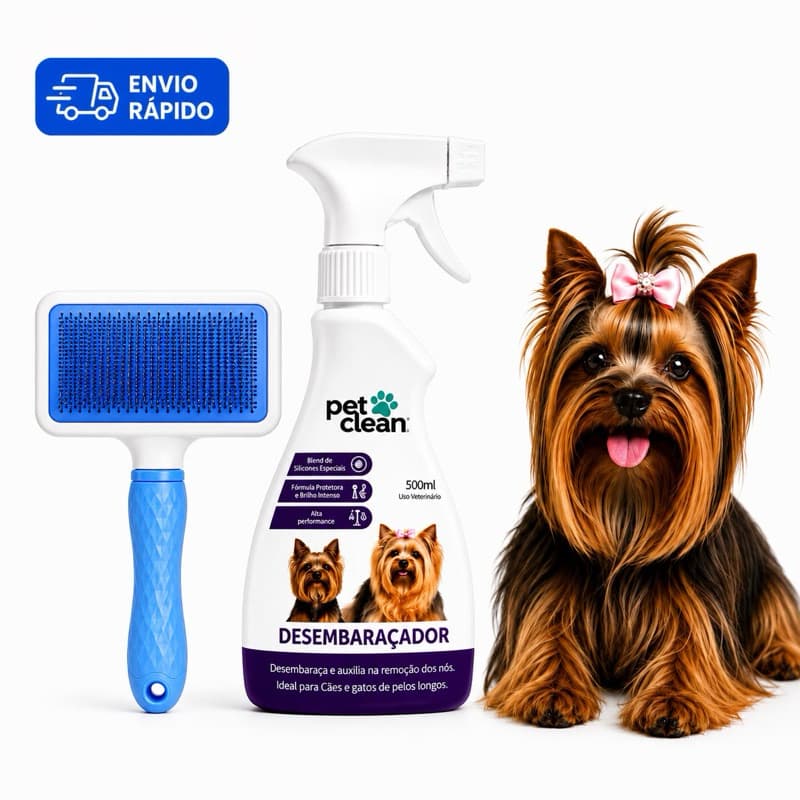 Kit Pet Escova Removedora de Pelos + Spray Desembaraçador 500ml + Perfume Pet Clean Macho/Fêmea