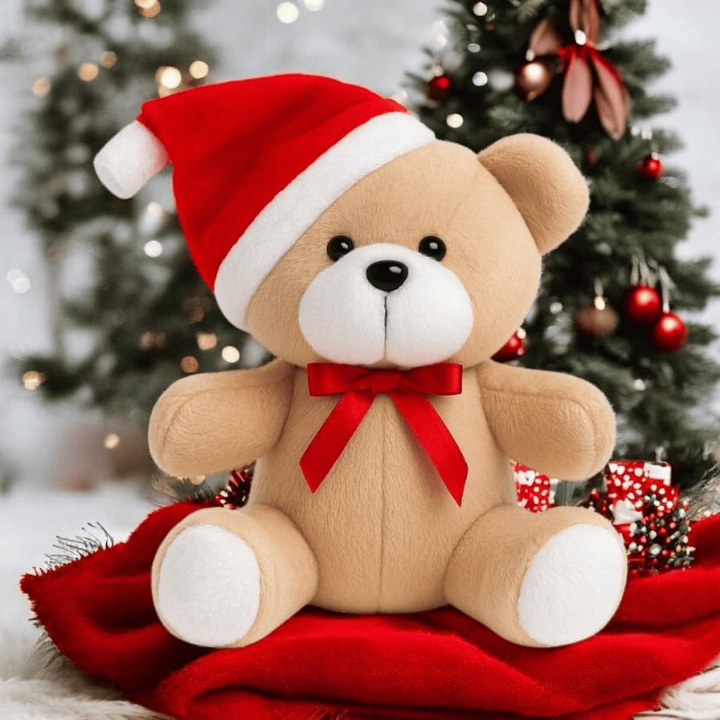 Kit Ursinho De Pelucia Natalino Decoração Enfeite De Natal 20cm Com Lacinho Gorro