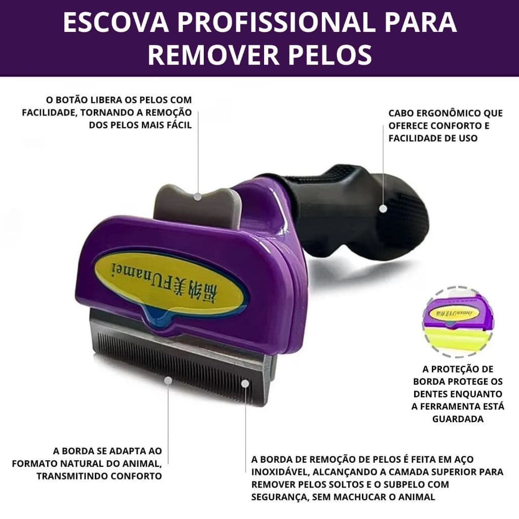 Escova Pente Plástico Ferro para Pentear Cães e Gatos - Remoção Fácil de Pelos