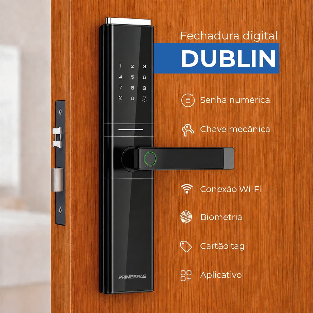 Fechadura Digital Primebras Dublin Biometria Wifi Ip54