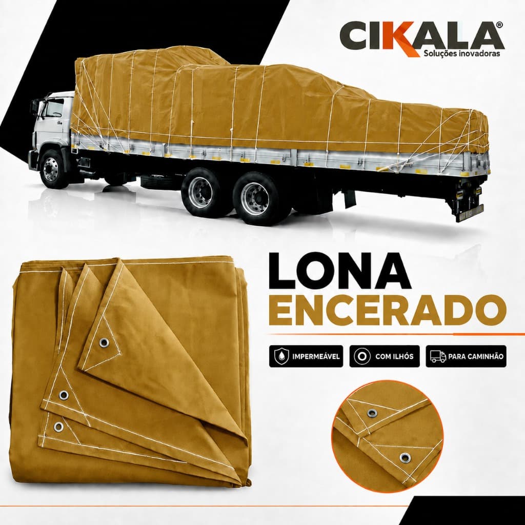 Lona Encerado Caqui Fio 08 3x1,5 M Impermeável com Ilhós para Caminhão Carga e Transporte