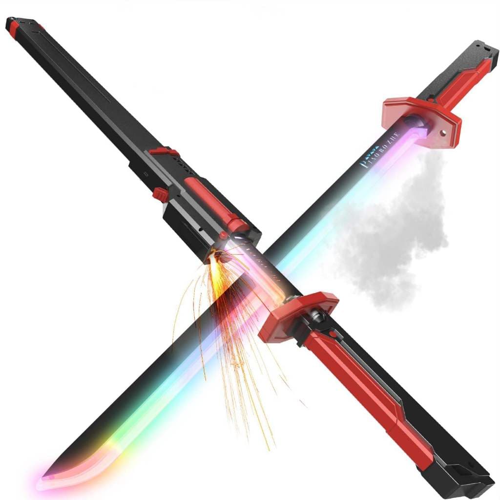 Espada Katana Solta Nevoa Faísca 9 Cores De Led Neon 80cm Fumaça Efeitos Especiais