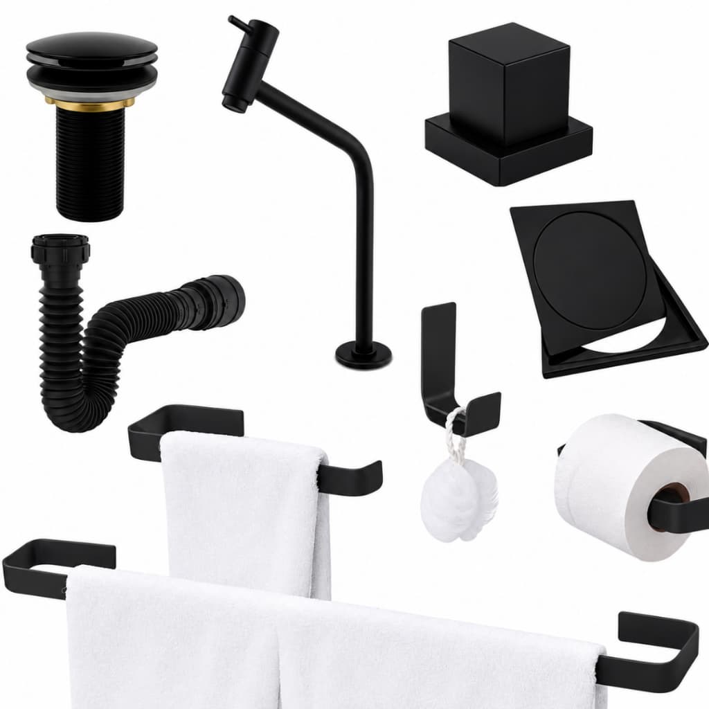 Kit Acessórios Banheiro Preto Fosco+Torneira Link+Válvula Click+Sifão+Ralo Click 10x10+Acabamento Registro