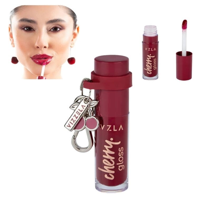 Lip Gloss Cherry Bordô Vermelho Chaveiro Brilho Labial Vegano 6ml