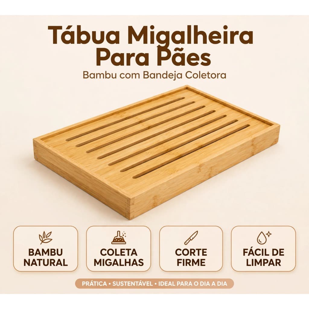 Tábua Migalheira Para Pães em Bambu | Tábua de Corte para Pão e Bolos | Bandeja Coletora de Migalhas