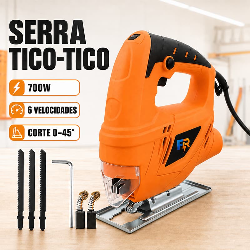 Serra Tico-Tico Elétrica 700W 6 Velocidades Base Ajustável 45° + 3 Lâminas 127V/220V