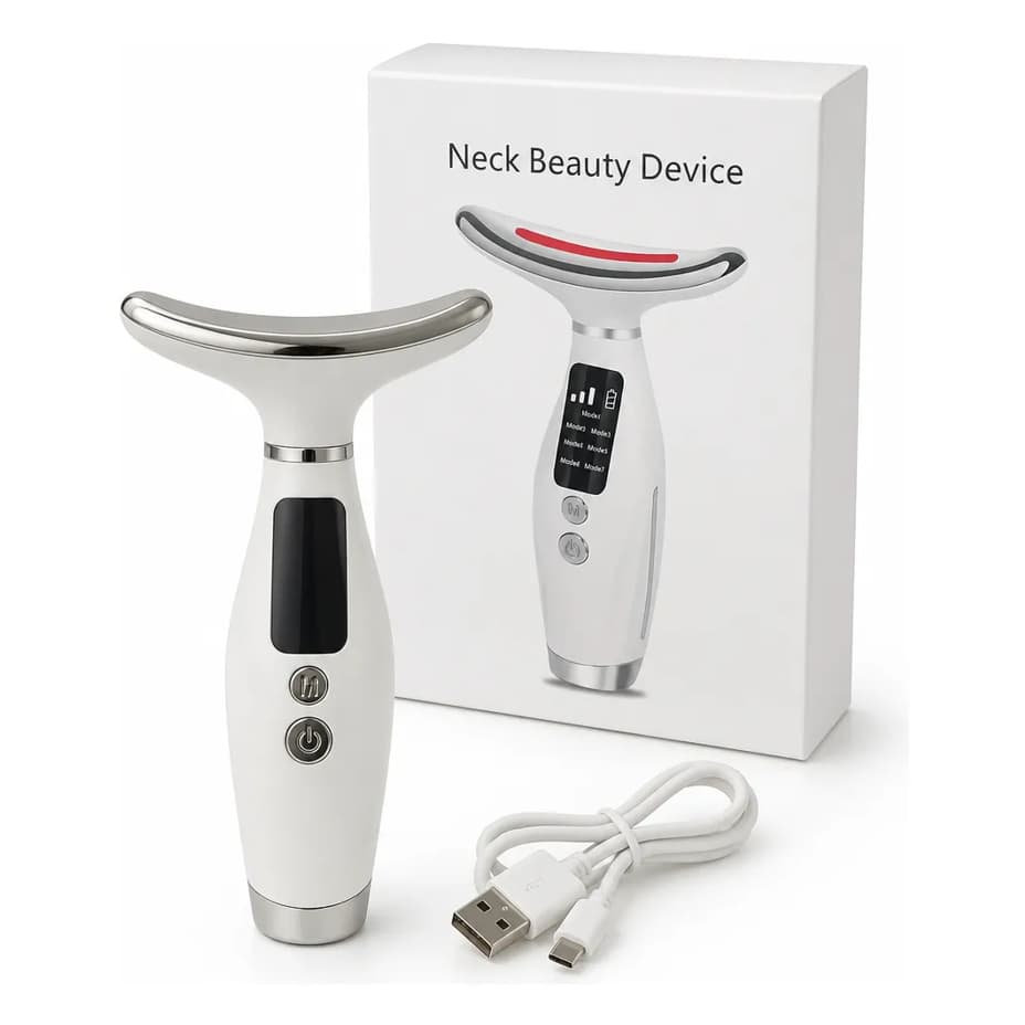 Massageador De Pescoço e Rosto LED Aquecimento Vibração Fototerapia Para Rejuvenescer Firmeza Anti-Rugas