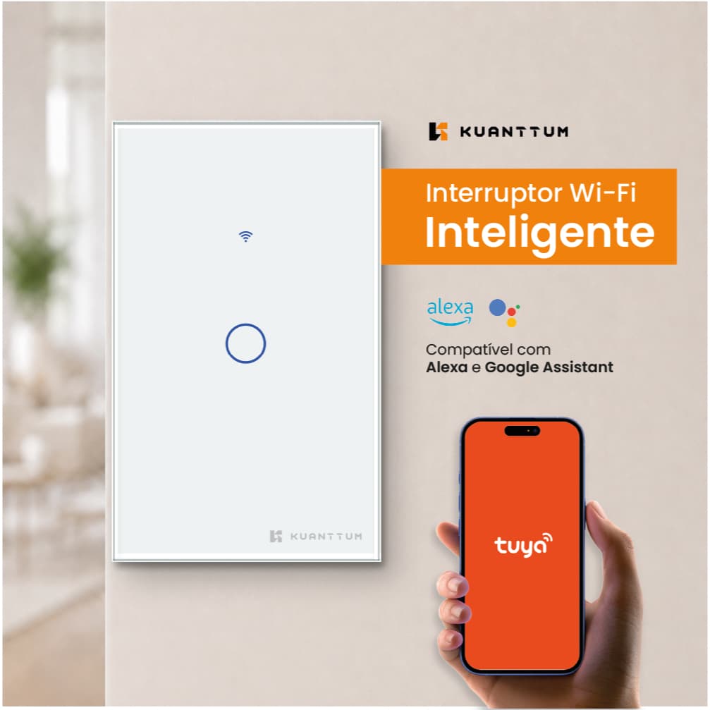 Interruptor Touch 1 Botão Wi-Fi Kuanttum TK1001 Branco