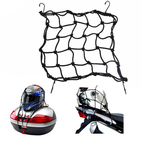 Rede Elástica para Moto com 4 Ganchos | Bagageiro Moto Capacete Mochila Carga Universal