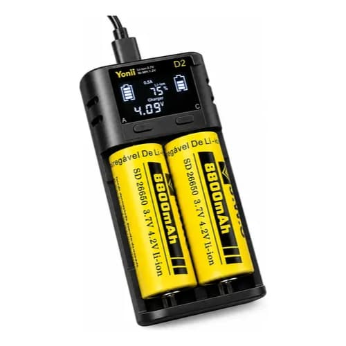 Carregador Duplo Para Baterias Li-ion + 2 26650 16340 Com Proteção Contra Sobrecarga E Curto-Circuito