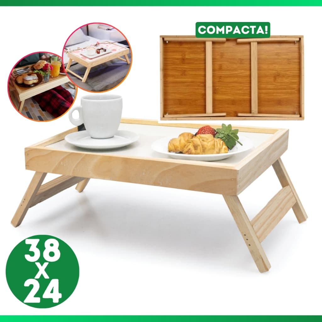 Bandeja de Madeira com Pés Dobráveis para Café da Manhã