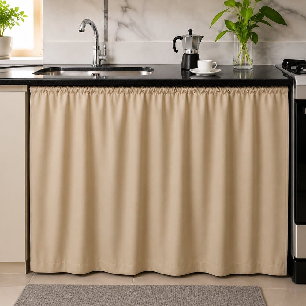 Cortina de Pia Cozinha 1,80x80cm Impermeável Anti-Mofo – Proteção Fácil de Limpar