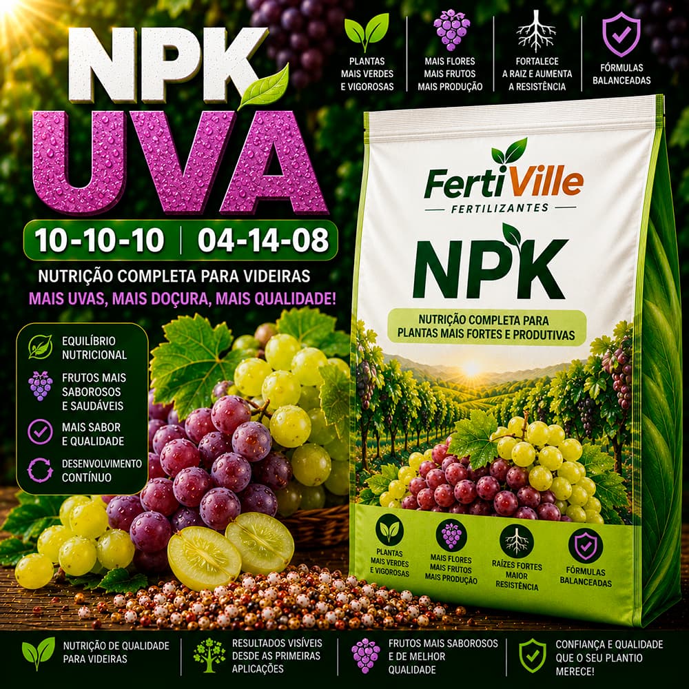 Fertilizante NPK Premium Uva / Videira 3kg 6kg Hidrogênio, Potássio e Fósforo - Nutrição Completa - Adubo