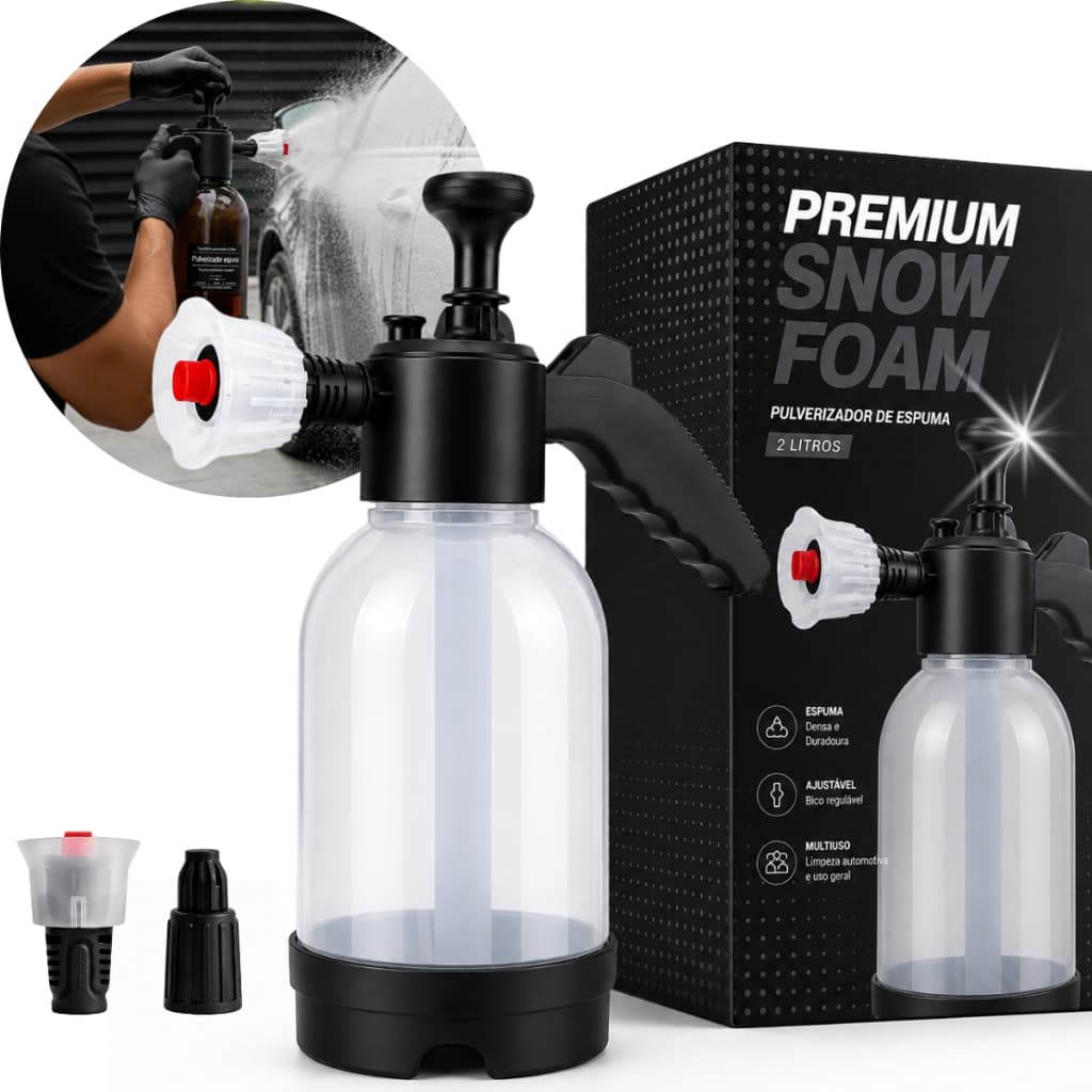 Pulverizador Borrifador de Espuma Manual 2L Alta Pressão Snow Foam Aplicador 2 Bicos Carro Moto