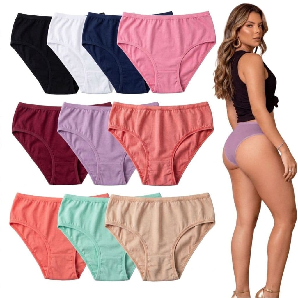 Kit Calcinha Algodão Premium Feminina Forrada Confortável Não Marca Não Aperta Tanga Lisa Sortidas